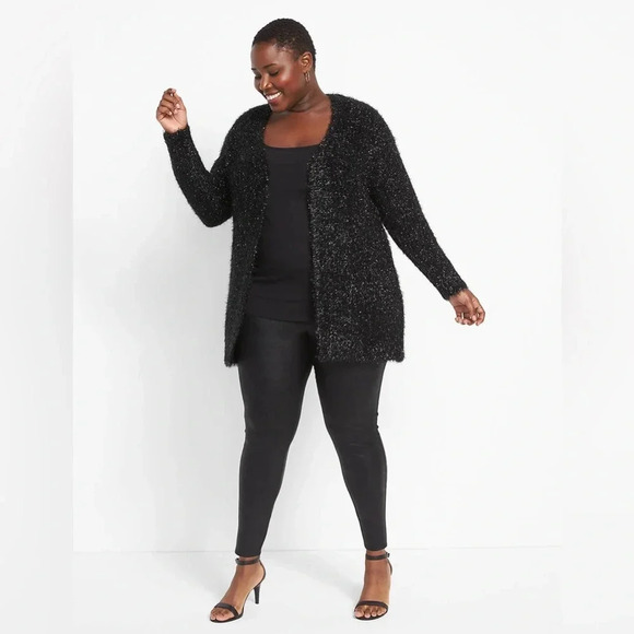 Like New! Lane Bryant Open Front Metallic Eyelash Cardigan, Size 22/24, Black - Picture 1 of 9